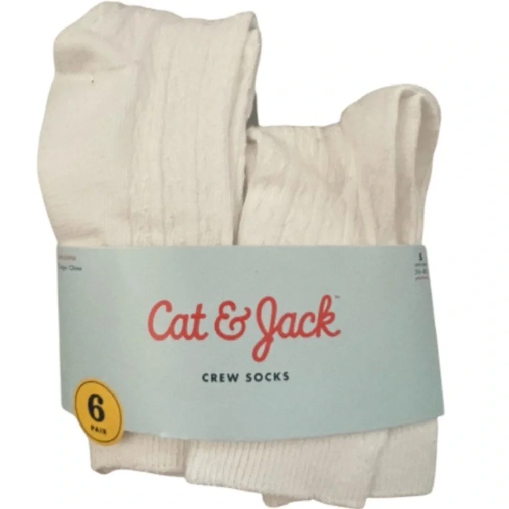 Cat & Jack Cream Crew Socks - 6 Pack